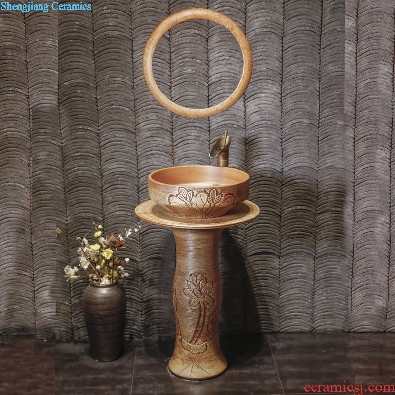 Ceramic column basin pillar type lavatory small family household bathroom floor balcony one vertical column basin