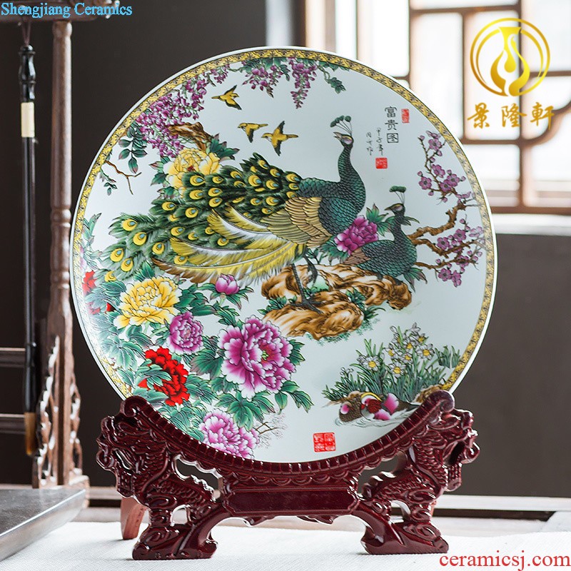 Jingdezhen ceramics furnishing articles household decorations hanging dish sitting room wine rich decorative plate Chinese arts and crafts