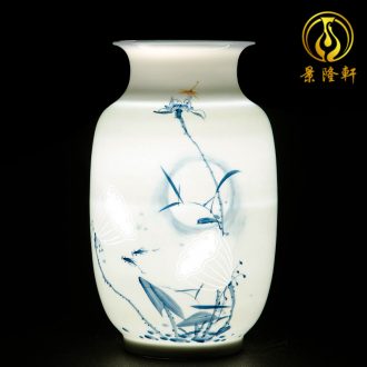 Jingdezhen ceramics vase hand-painted carving shadow green lotus pond interest series of new Chinese style household adornment furnishing articles