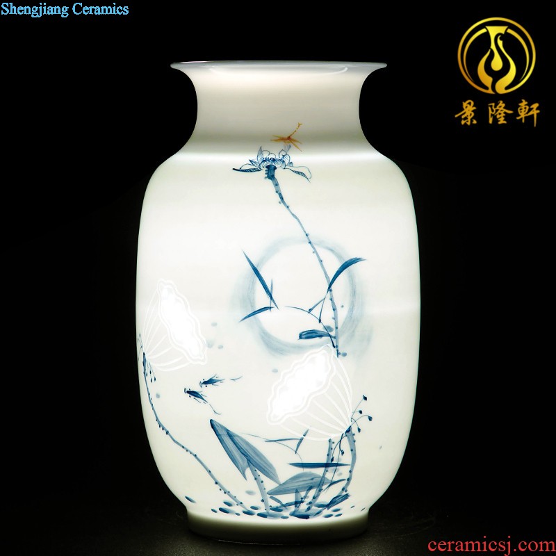 Jingdezhen ceramics vase hand-painted carving shadow green lotus pond interest series of new Chinese style household adornment furnishing articles