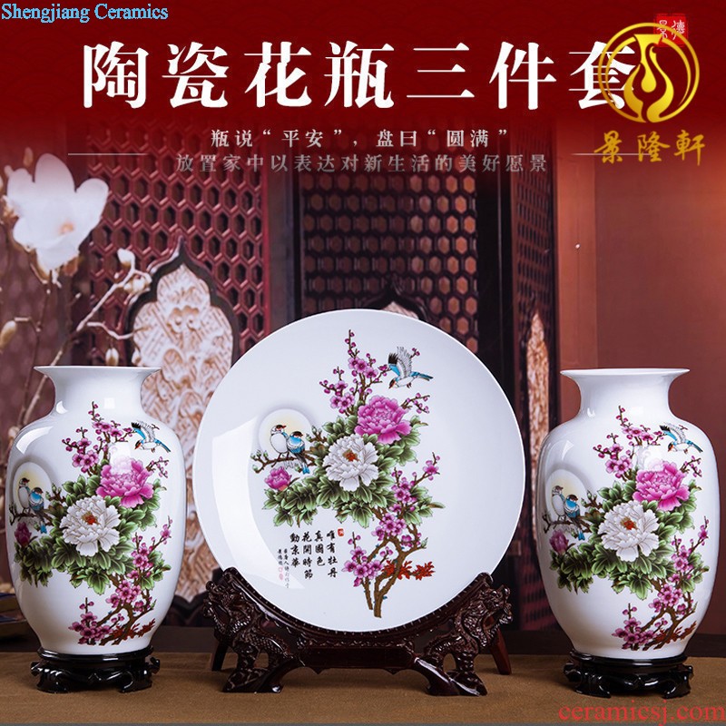 Jingdezhen ceramics vase Chinese penjing flower arranging large three-piece wine ark decoration plate of household decoration