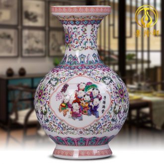 JingLongXuan jingdezhen ceramics Colored enamel vase Modern household adornment handicraft furnishing articles in the living room