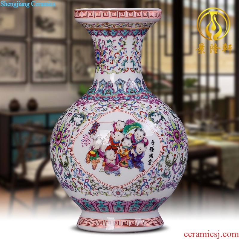 JingLongXuan jingdezhen ceramics Colored enamel vase Modern household adornment handicraft furnishing articles in the living room