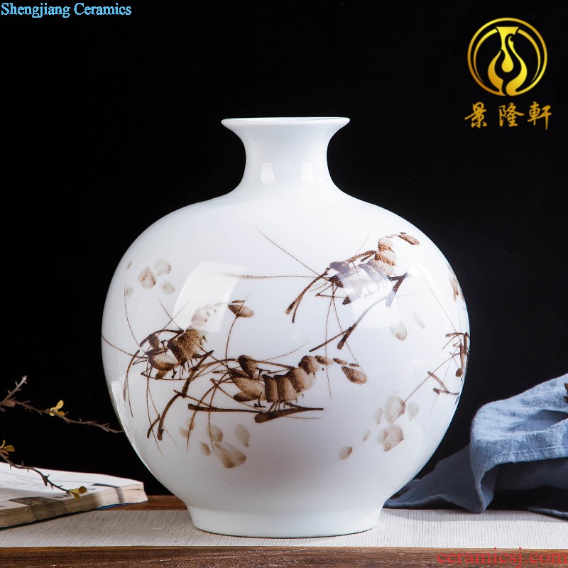 Jingdezhen ceramics hand-painted shrimp boring vase wine porch home decoration sitting room TV ark furnishing articles