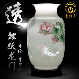 Jingdezhen ceramics bamboo report peaceful hand carved vases, flower arrangement sitting room adornment of Chinese style household furnishing articles gifts