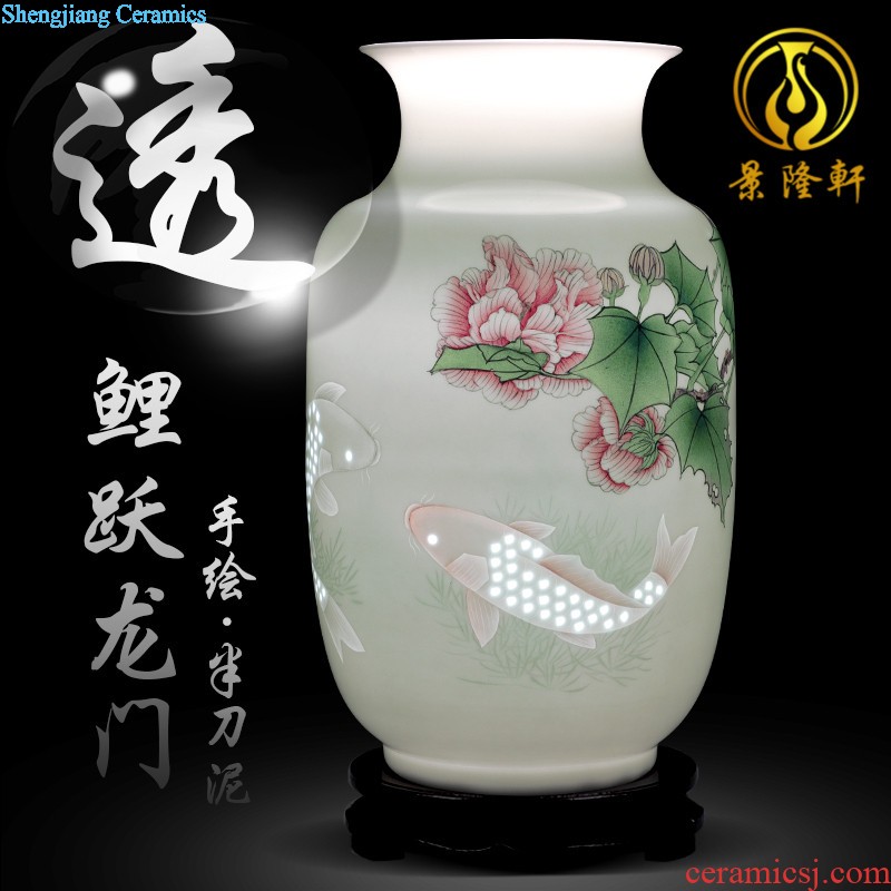 Jingdezhen ceramics bamboo report peaceful hand carved vases, flower arrangement sitting room adornment of Chinese style household furnishing articles gifts