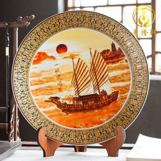 Jingdezhen ceramics furnishing articles household decorations hanging dish sitting room ark large Chinese arts and crafts decorative plate