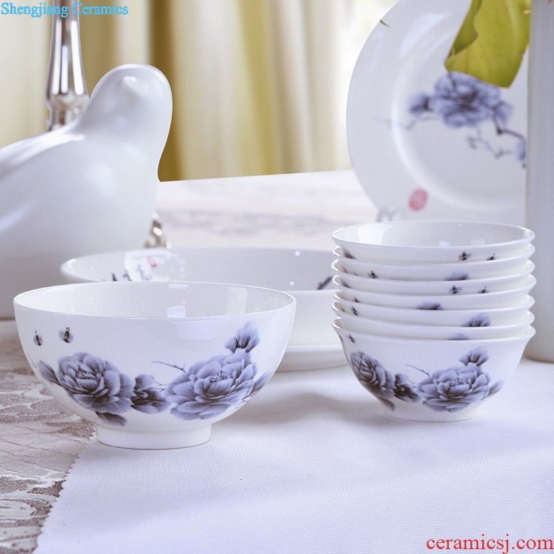 Jingdezhen blue and white porcelain tableware nine domain 68 skull porcelain tableware suit Blue and white dishes suit Chinese package mail