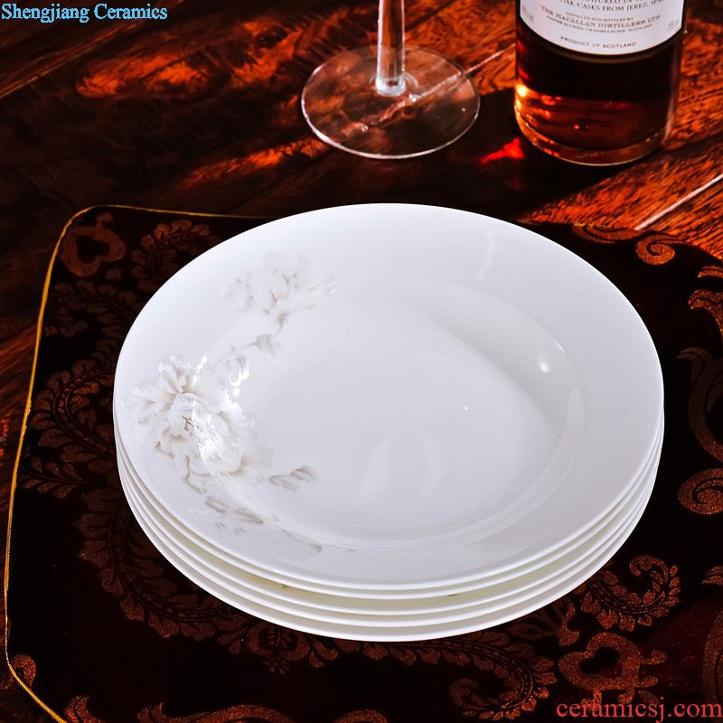 Chinese style on the glaze color 56 skull porcelain tableware suit Chinese jingdezhen ceramics nine domain bowls consolidation of a plate