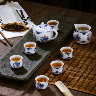 Blue and white youligong jingdezhen ceramic nine domain 8 head tea set Hand-painted under glaze teacup of a complete set of the teapot