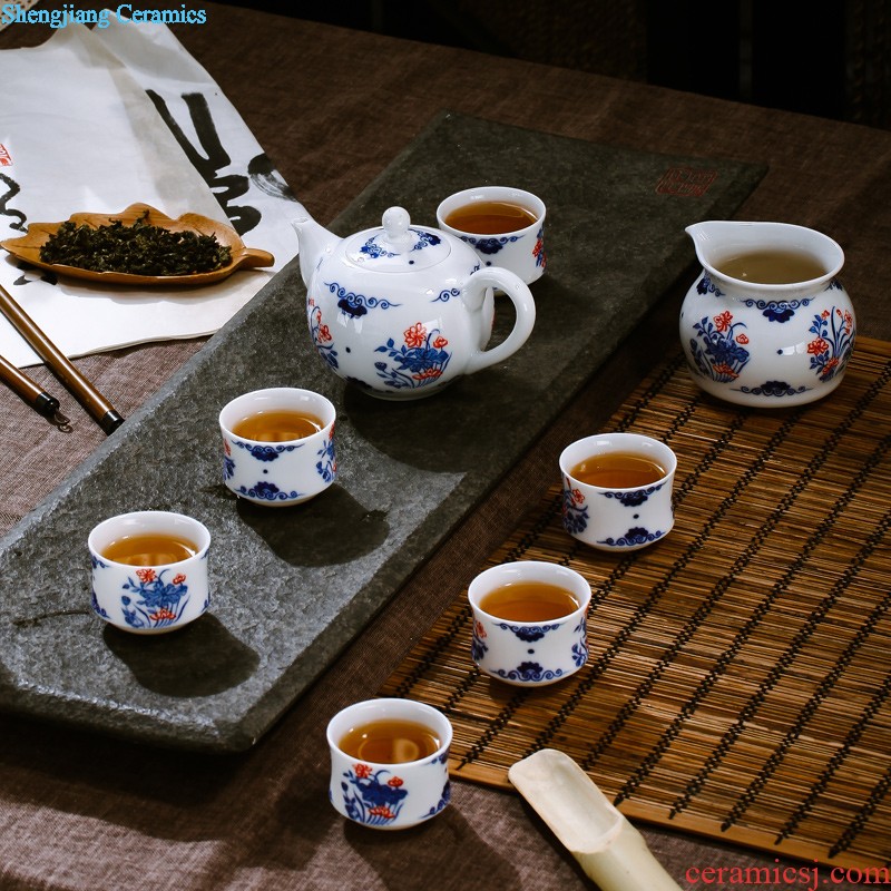 Blue and white youligong jingdezhen ceramic nine domain 8 head tea set Hand-painted under glaze teacup of a complete set of the teapot