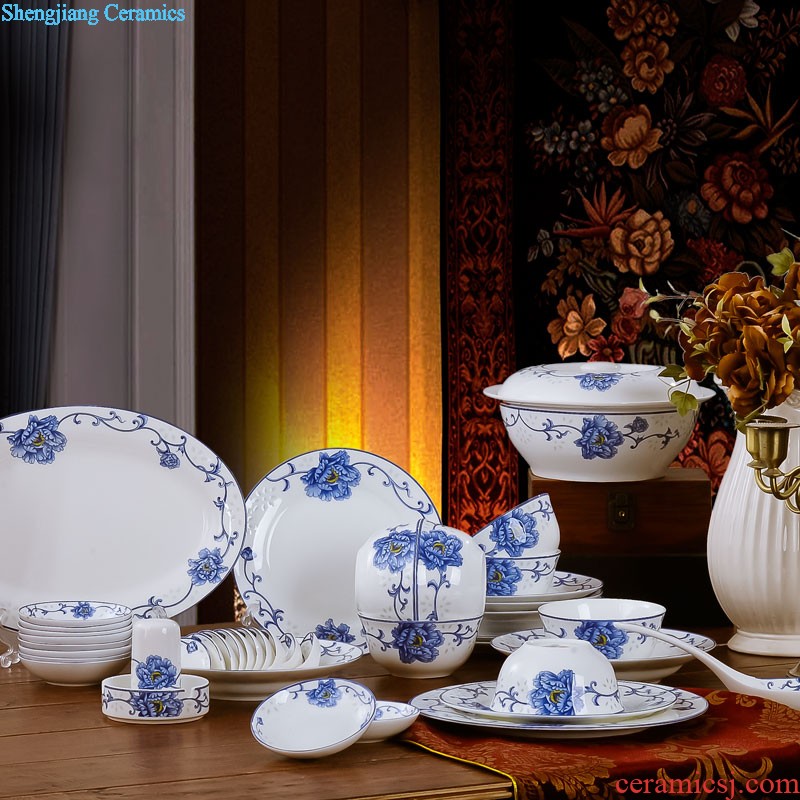 Nine domain dishes suit bone porcelain tableware suit 58 head Chinese porcelain of jingdezhen ceramic combination gift porcelain