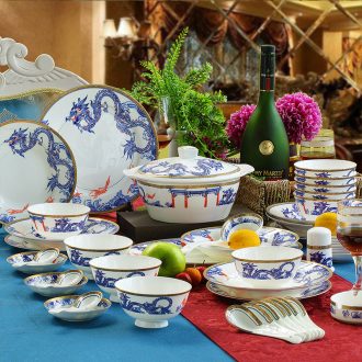 European glair jingdezhen ceramic nine domain 56 skull porcelain tableware suit Blue and white porcelain dishes consolidation