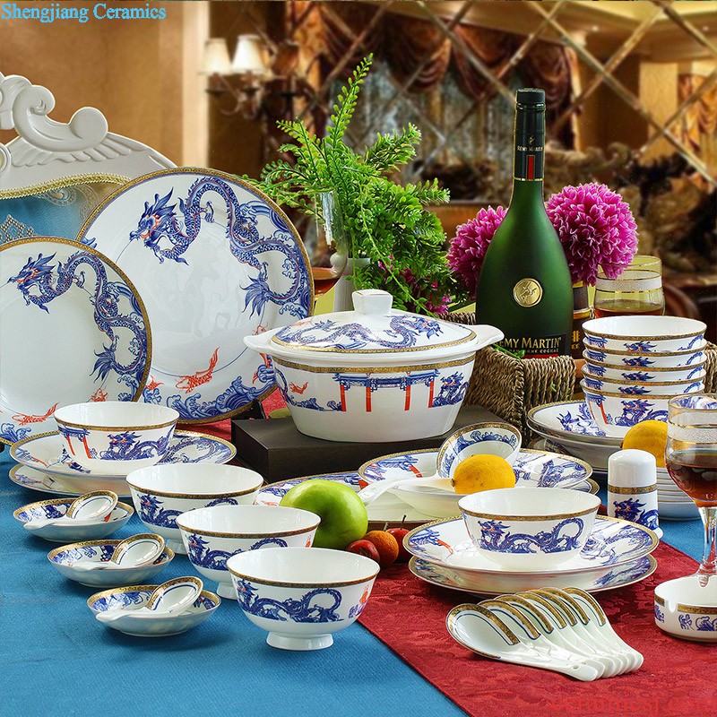 European glair jingdezhen ceramic nine domain 56 skull porcelain tableware suit Blue and white porcelain dishes consolidation