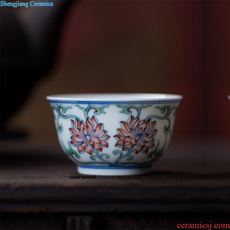 Hand painted blue and white agate red exposure cup sample tea cup of jingdezhen ceramic kung fu tea tea service master cup by hand