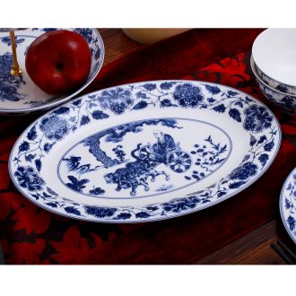 56 high-grade Chinese blue and white porcelain of jingdezhen glair bone porcelain tableware dishes dish kitchen household gift set