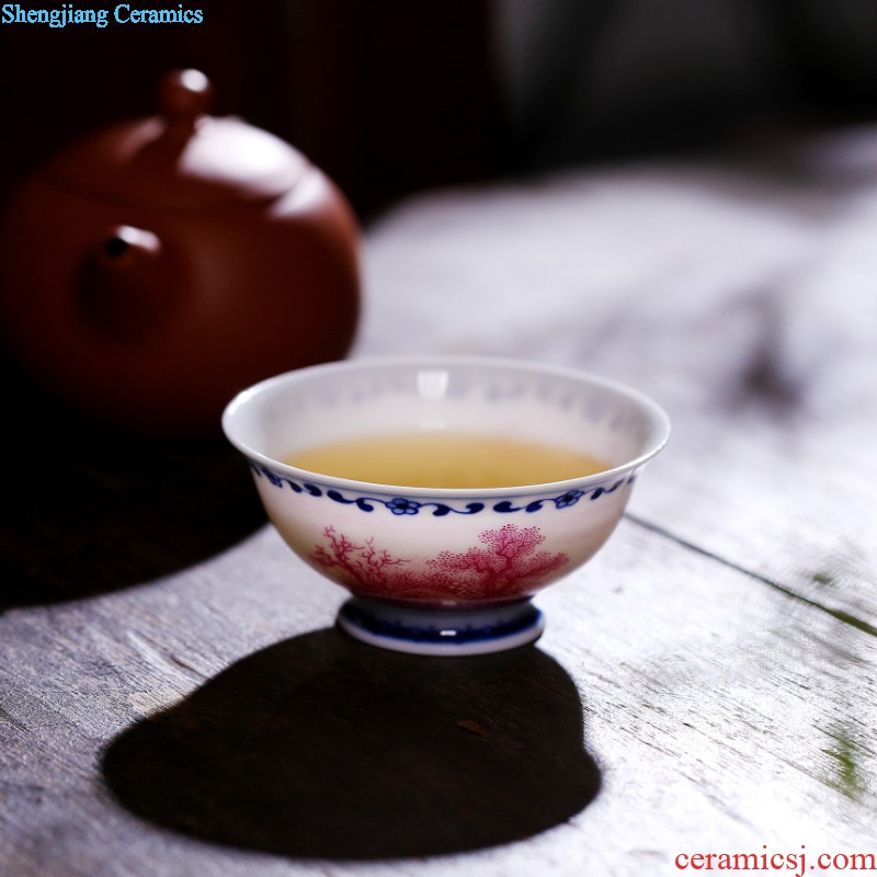 Flicker enamel colour China rose bamboo jingdezhen ceramic sample tea cup single cup hand-painted archaize kung fu tea cups individual cup