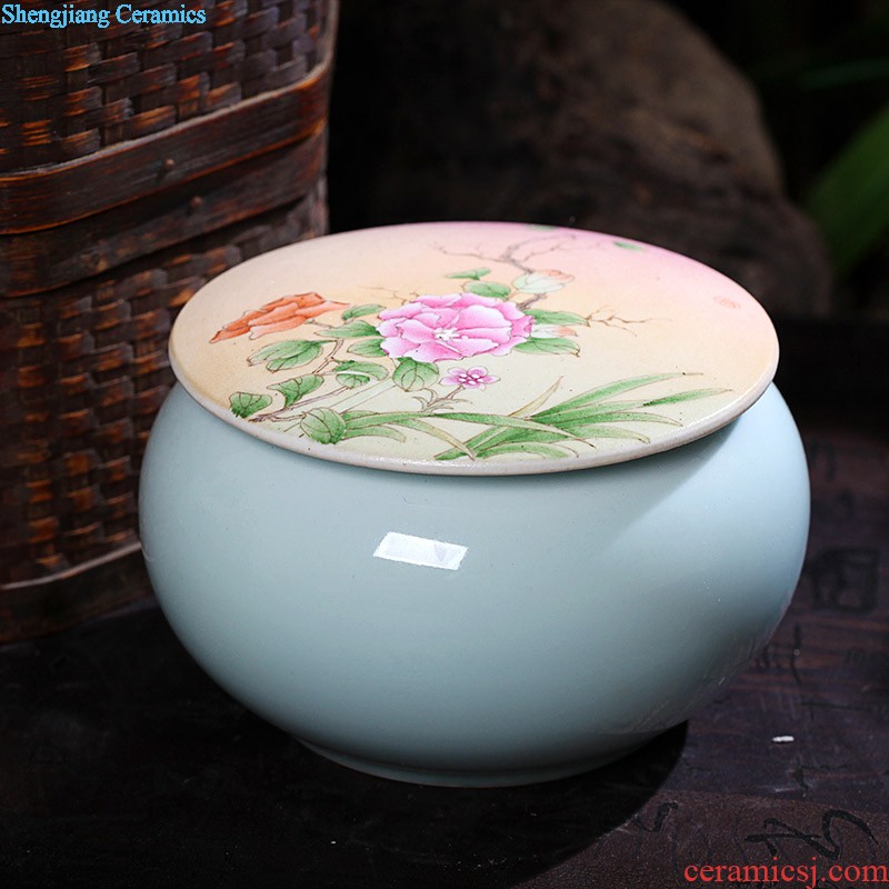 Nine domain Jingdezhen hand-painted pu 'er tea cans ceramic tea cake box of hand-painted flowers and plants tea pot