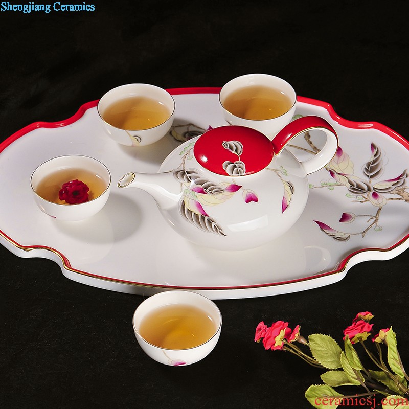 Nine domain jingdezhen fresh hand draw a complete set of kung fu tea tea set high-grade ceramics teapot tea tray