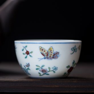 Kung fu tea cups imitation qing yongzheng bucket color ball grain small bowl of jingdezhen ceramic teacups hand-painted archaize ceramic tea set