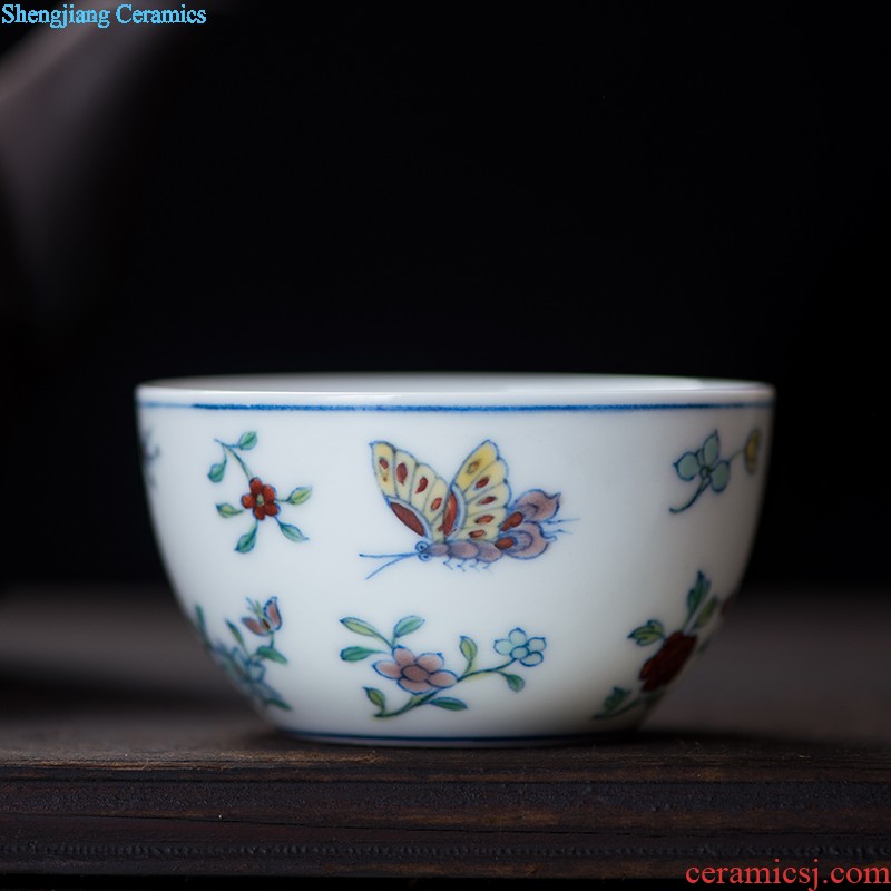 Kung fu tea cups imitation qing yongzheng bucket color ball grain small bowl of jingdezhen ceramic teacups hand-painted archaize ceramic tea set