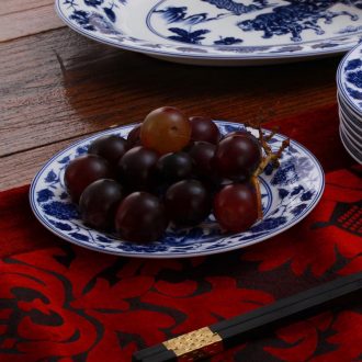 Bone China tableware of jingdezhen blue and white porcelain plates nine domain type dish bone plate 8 inches round platter meal