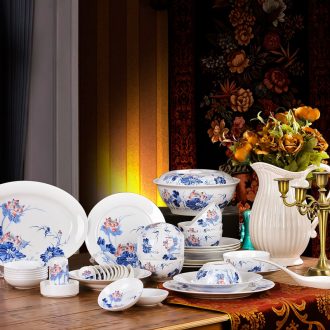 Jingdezhen ceramic bowls of 56 Chinese traditional head bone disc glair cutlery set microwave gifts