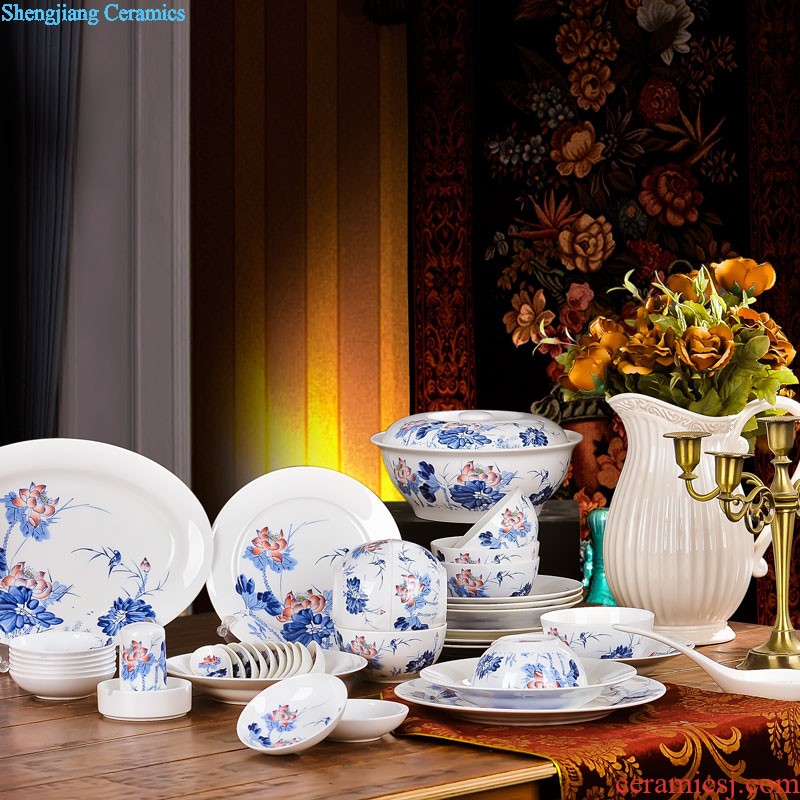 Jingdezhen ceramic bowls of 56 Chinese traditional head bone disc glair cutlery set microwave gifts