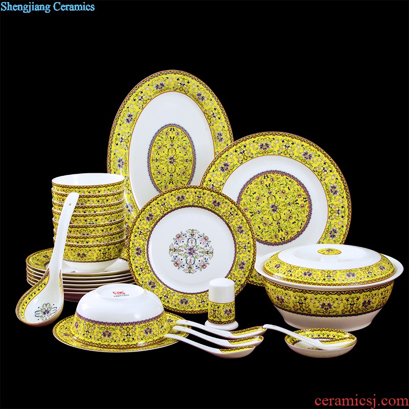 Nine domain jingdezhen glair bone porcelain tableware dishes suit High-grade ceramics Chinese style household dishes in the kitchen