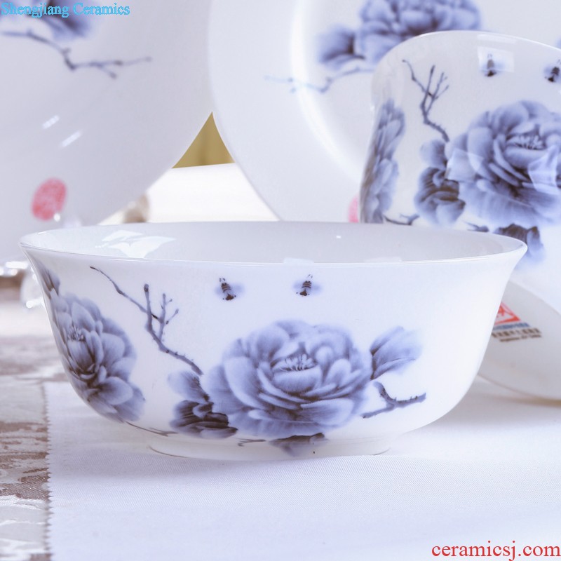 Jingdezhen ceramic tea set nine domain 6 head grilled blue flowers cup teapot suit Hand made a complete set of four