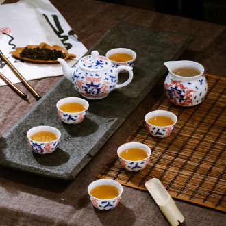 Hand painted porcelain of jingdezhen nine domain 5 head of a complete set of ceramic cups tureen suits Under the glaze color four unity of tea set