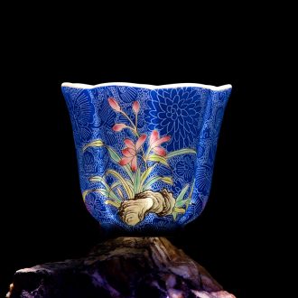 Jingdezhen ceramics tea cup bowl grilled pastel flowers single sample tea cup master cup hand-painted kung fu tea cups