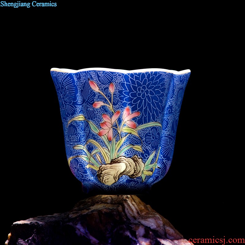 Jingdezhen ceramics tea cup bowl grilled pastel flowers single sample tea cup master cup hand-painted kung fu tea cups