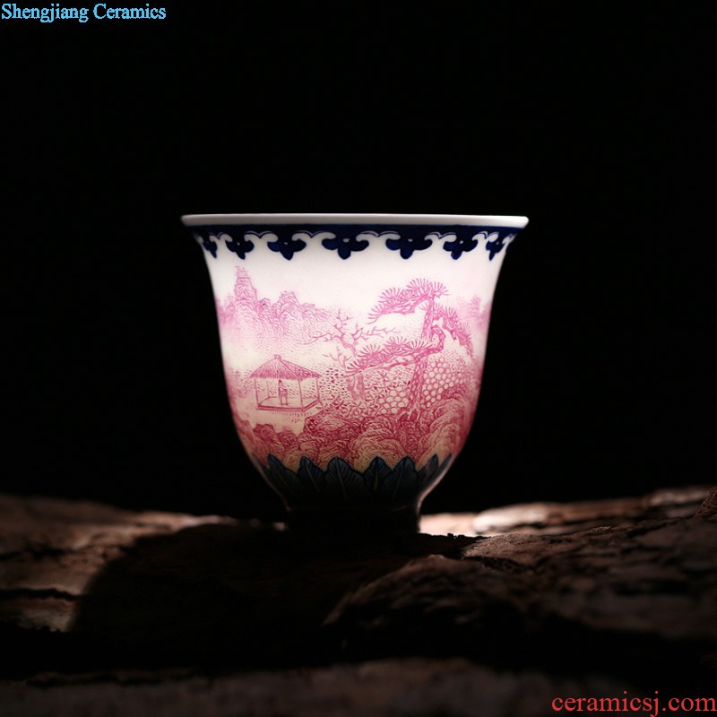 Master kung fu tea cup single cup sample tea cup blue agate hong shan ju cup hand-painted ceramic cup tea cup