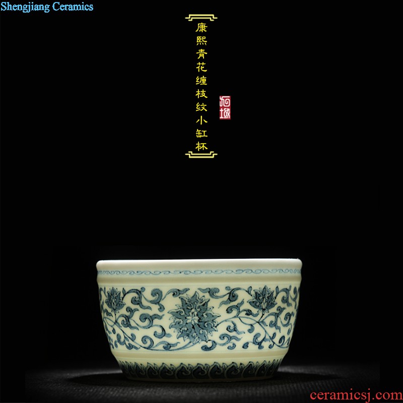 Yongzheng blue bucket stones chrysanthemum grain bowl nine domain jingdezhen antique hand painted sample tea cup ceramic tea set