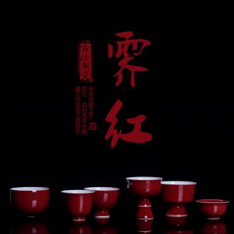 Master kung fu tea sample tea cup cup single cup personal cup tea cups of jingdezhen blue and white agate red plantain