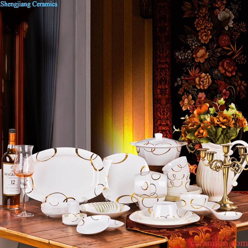 Bone China tableware jingdezhen nine domain 56 head ceramics creative phnom penh European suit consolidation set of dishes