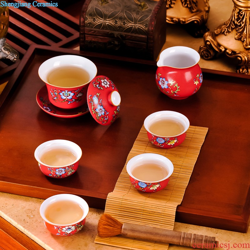 Jingdezhen ceramic nine domain of 10 tea set High-grade hand-painted tureen kung fu of a complete set of creative fragrance-smelling cup