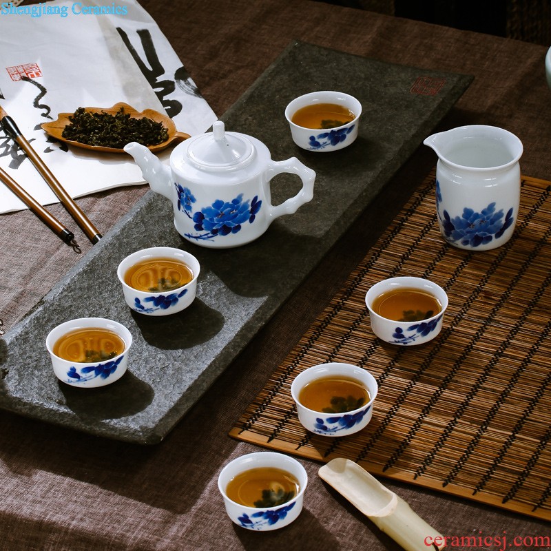 Nine domain jingdezhen blue and white color bucket honeysuckle archaize yongzheng grain glass ceramic tea set kung fu small tea cups