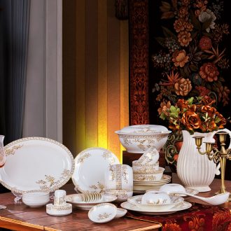 Jingdezhen ceramic bone China tableware suit Chinese style phnom penh home dishes suit high-end gift porcelain plate