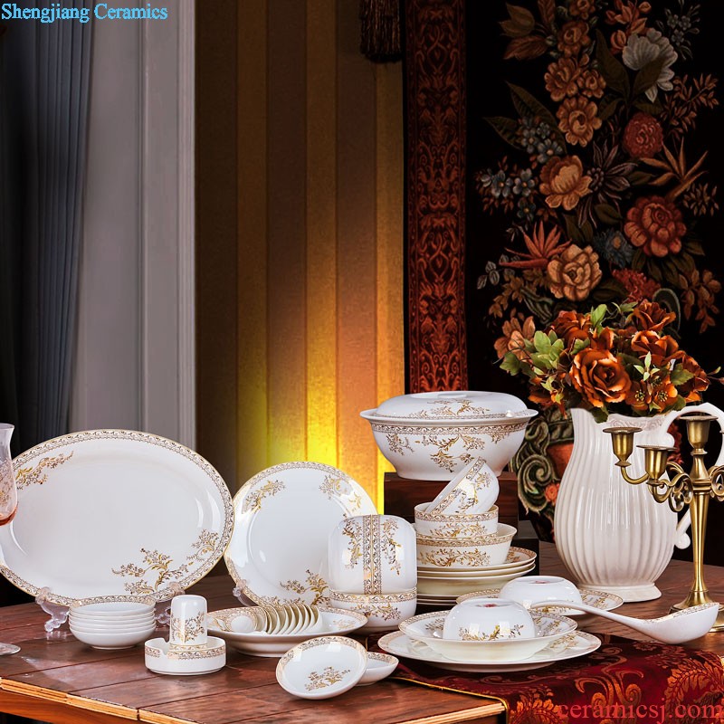 Jingdezhen ceramic bone China tableware suit Chinese style phnom penh home dishes suit high-end gift porcelain plate