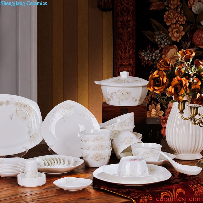 Chinese style on the glaze color 56 skull porcelain tableware suit Chinese jingdezhen ceramics nine domain bowls consolidation of a plate