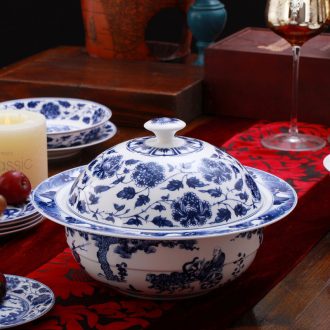 Jingdezhen ceramics bone porcelain tableware suit Chinese paint edge home dishes dishes 58 head tall bowl with a gift