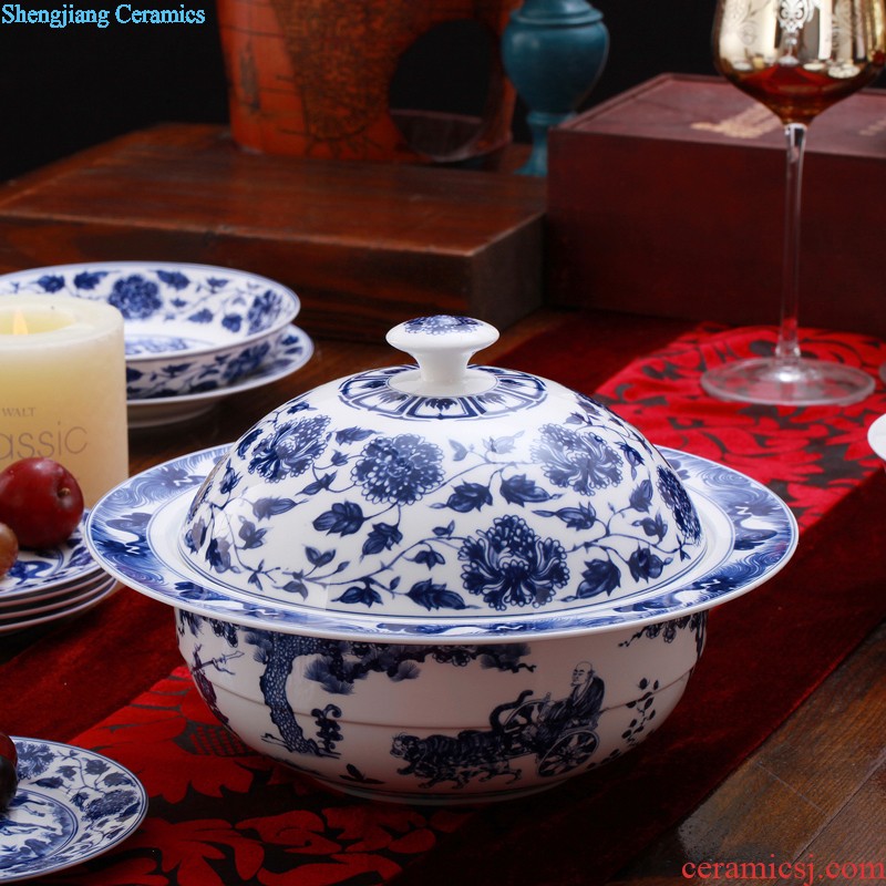 Jingdezhen ceramics bone porcelain tableware suit Chinese paint edge home dishes dishes 58 head tall bowl with a gift