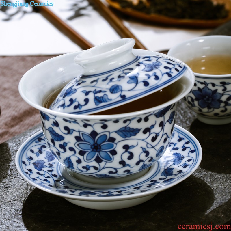 Blue and white porcelain of jingdezhen ceramic tea set nine domain 8 head tea set suits Chinese hand-painted teacup under the glaze of a complete set of the teapot