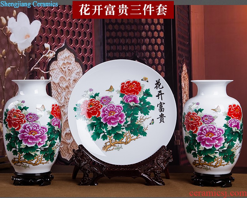 Jingdezhen ceramics vase Chinese penjing flower arranging large three-piece wine ark decoration plate of household decoration