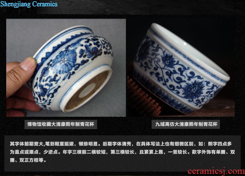 Yongzheng blue bucket stones chrysanthemum grain bowl nine domain jingdezhen antique hand painted sample tea cup ceramic tea set