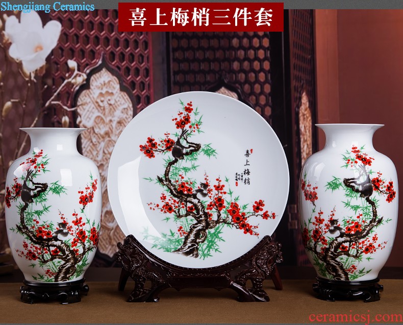 Jingdezhen ceramics vase Chinese penjing flower arranging large three-piece wine ark decoration plate of household decoration