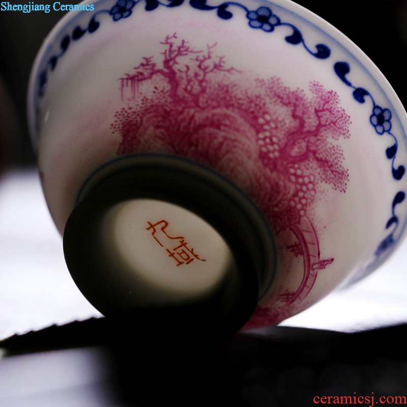 Flicker enamel colour China rose bamboo jingdezhen ceramic sample tea cup single cup hand-painted archaize kung fu tea cups individual cup