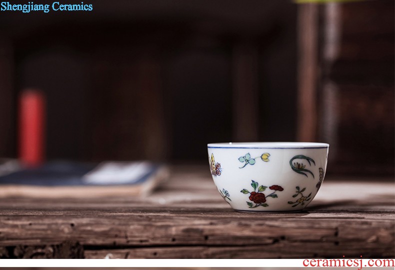 Kung fu tea cups imitation qing yongzheng bucket color ball grain small bowl of jingdezhen ceramic teacups hand-painted archaize ceramic tea set